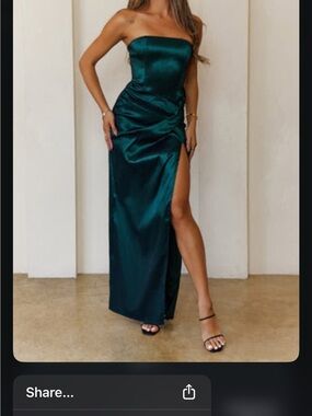 Hello Molly Teal Satin Strapless Gown with Side Slit